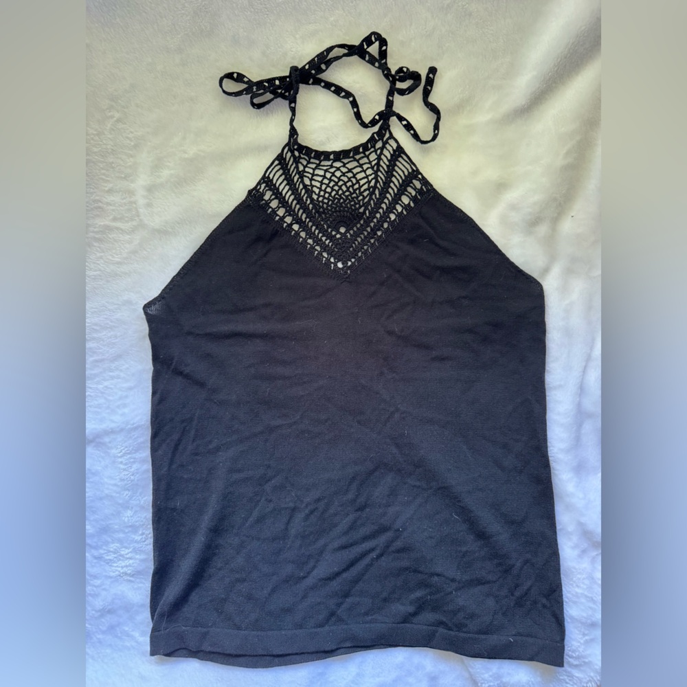 Black Crochet Halter Tank Top - Women BCBG Max Azria